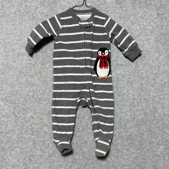 Carters Baby Boy 3M Lot of 3 Fleece Footies Christmas Penguin Reindeer Plaid - Picture 8 of 10